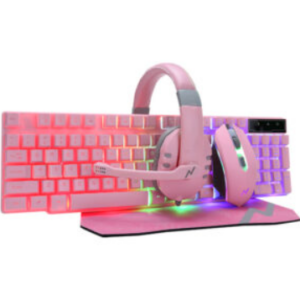 Combo Gamer Teclado Mouse Mousepad Auricular Rosado 4 en 1 NKB - 411