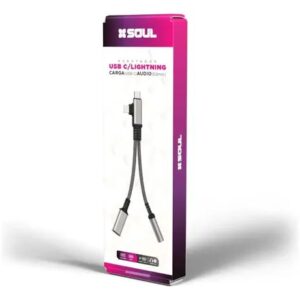 Adaptador Usb C / Lightning a Carga Usb C y Auxiliar
